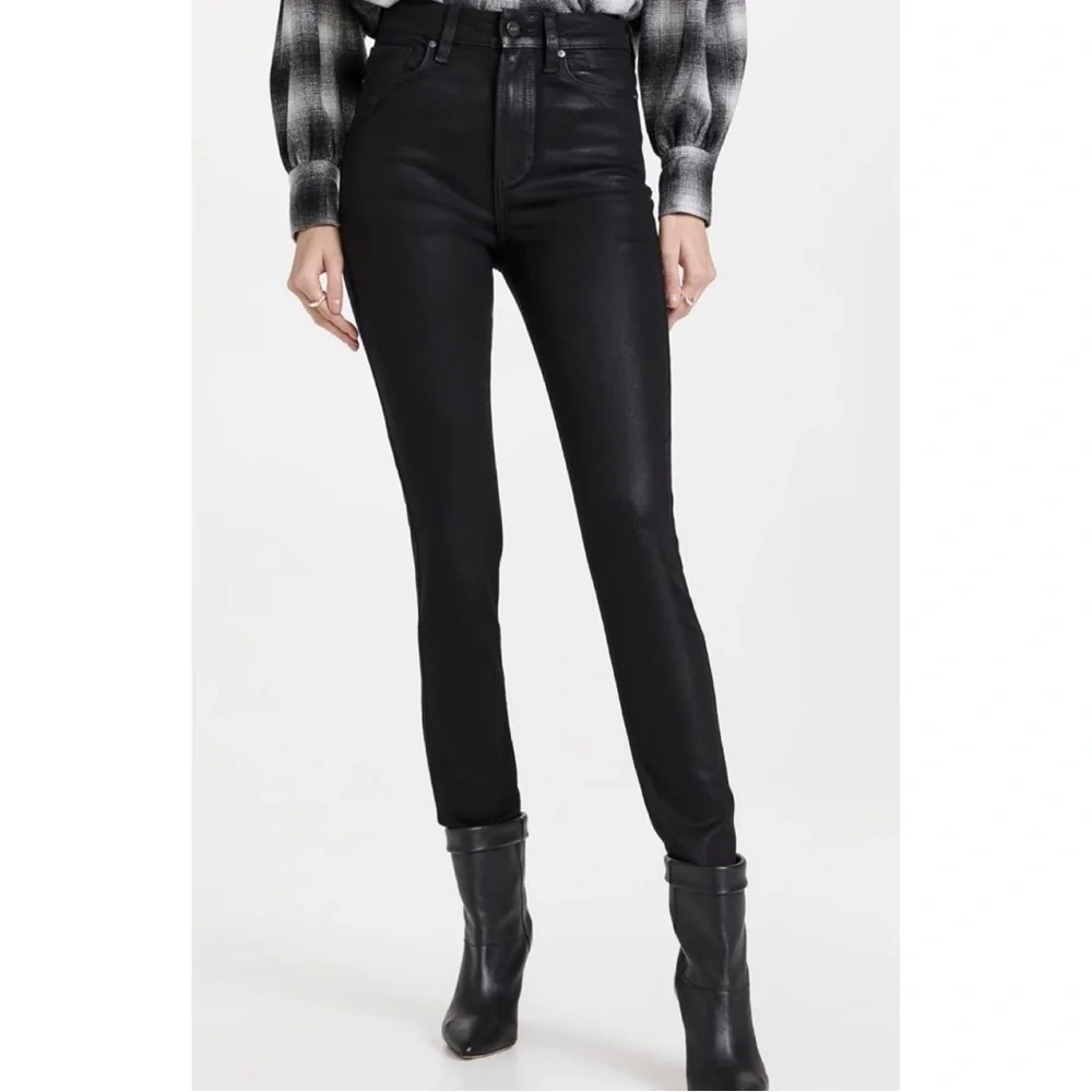 PAIGE coated cheeky high rise skinny jeans in black fog luke size 25